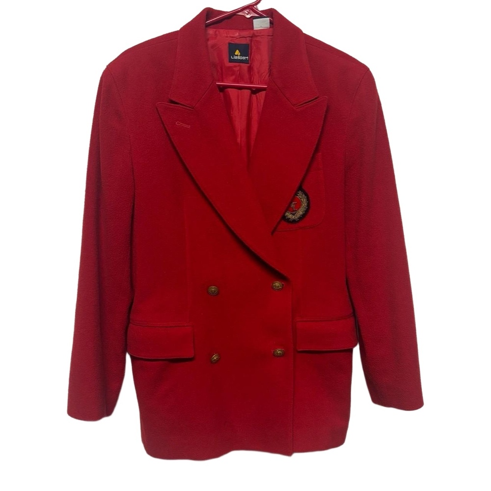 Liz Sport Blazer Womens 8 Wool Red DoubleBreasted BrassButton Preppy Classic